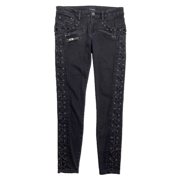 The Kooples Low Rise Braided Jean Zip Stretch Charcoal Wash Black 26 Short - Picture 1 of 8